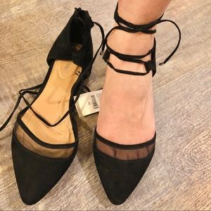 NWT Lane Bryant velvet black lace ankle flats 9